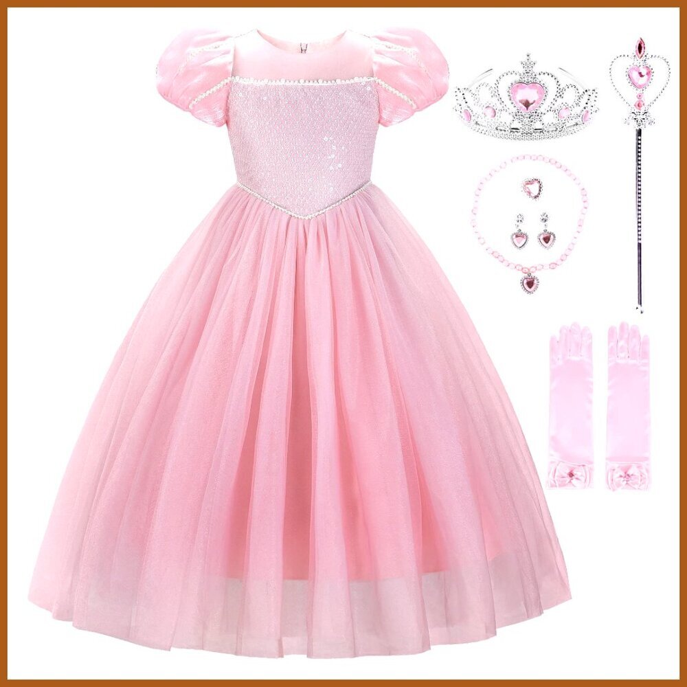 Polyester Princess Dress Puff Sleeve Costume with Accessories